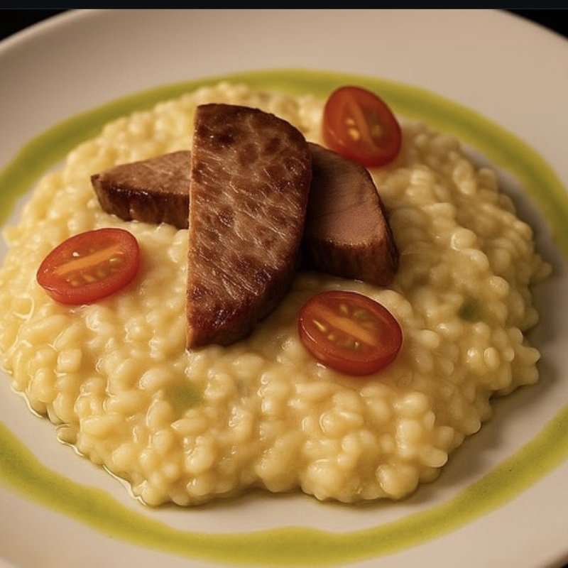 Risoto de alho poró com filé mignon e parmesão